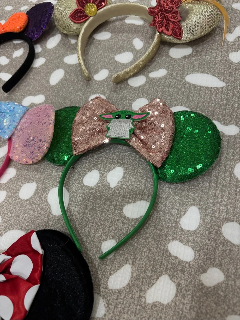 Lot of 5 Minnie Ears headband mickey bows sequined Halloween grogu yoda crown